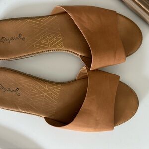 Qupid Tan Sandals with Wide Strap and Flat Sole
